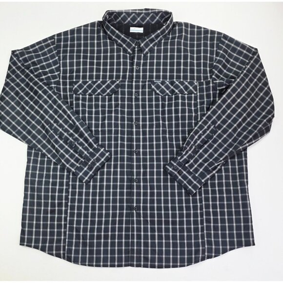 Columbia Size 3X Mens Black Gray Check Omni Shade Back Vent Polyester Shirt - Picture 1 of 13